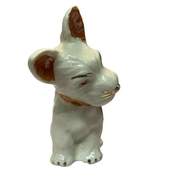 Vintage Scottish Terrier Scottie Dog Figurine Statue Ceramic White Gold 5” Tall - Picture 5 of 9